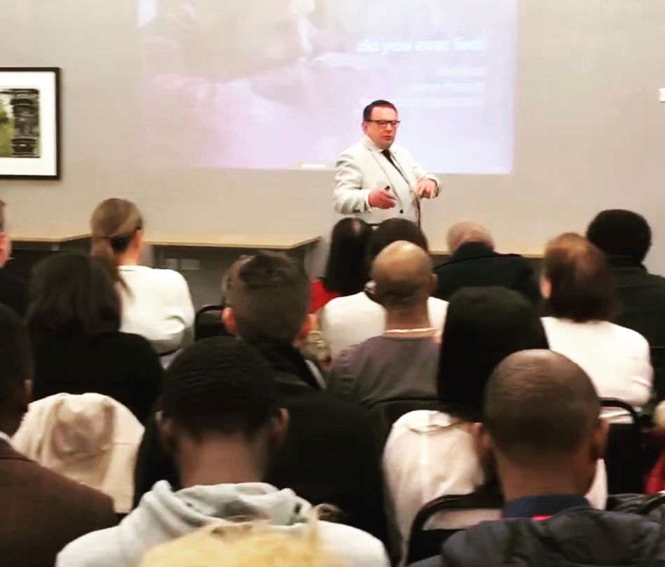 Foreign exchange tuition with a full audience
